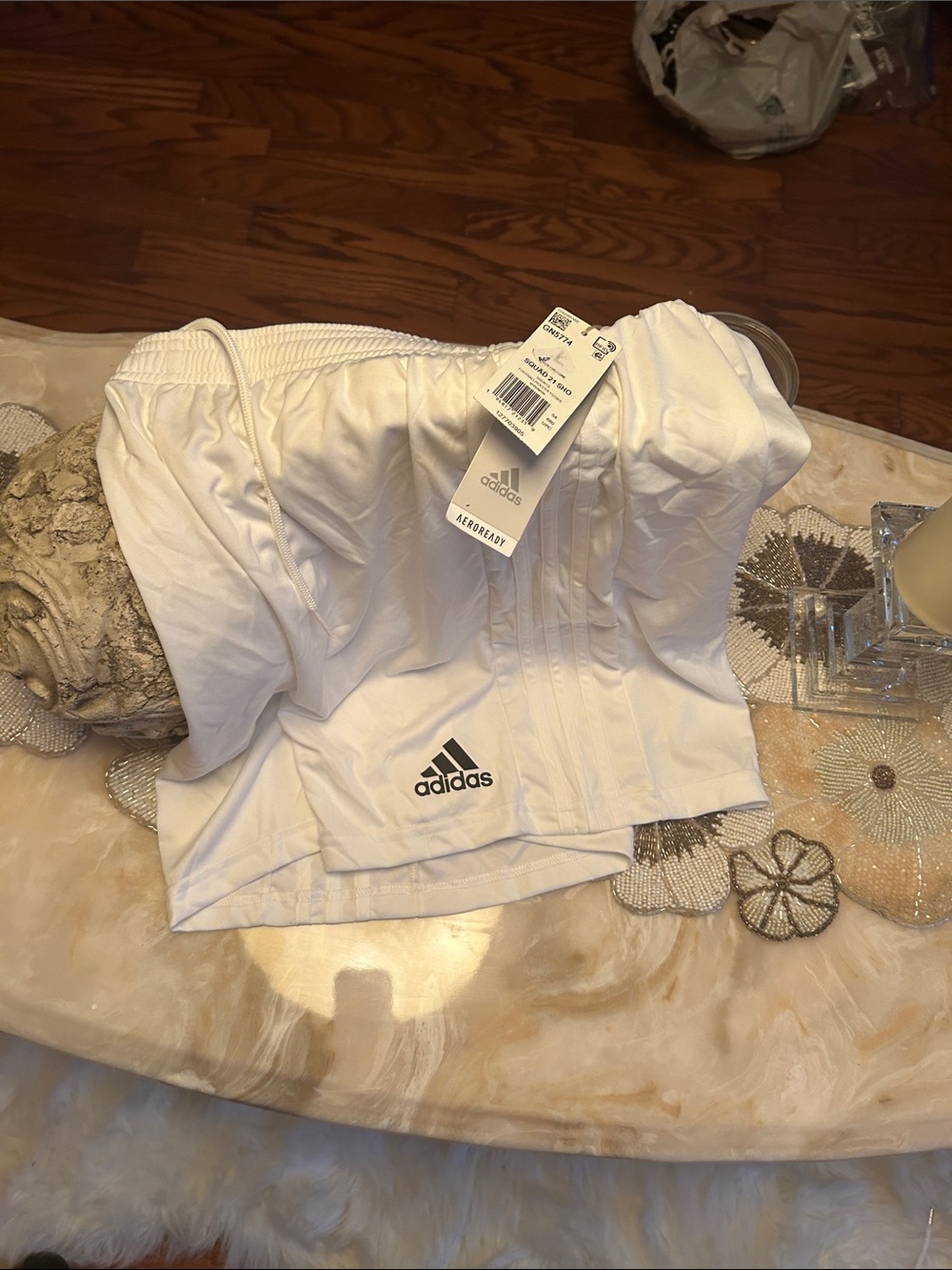 adidas White Performance Shorts with Black Logo